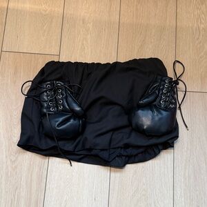 Black Bubble Mini Skirt with Punching Glove Details - Size S